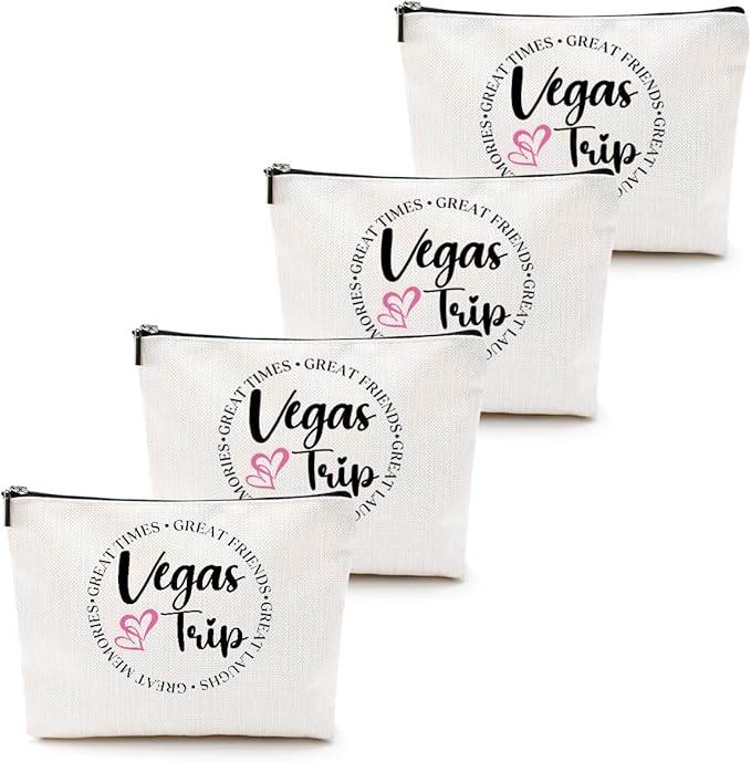 4PCS Girls Trip Makeup Bag - Weekend Gifts, Summer Cosmetic Toiletry Bag, Zipper Pouch Weekender Bags for Women, Female, Bride, Friendship, Bachelorette Party, Birthday