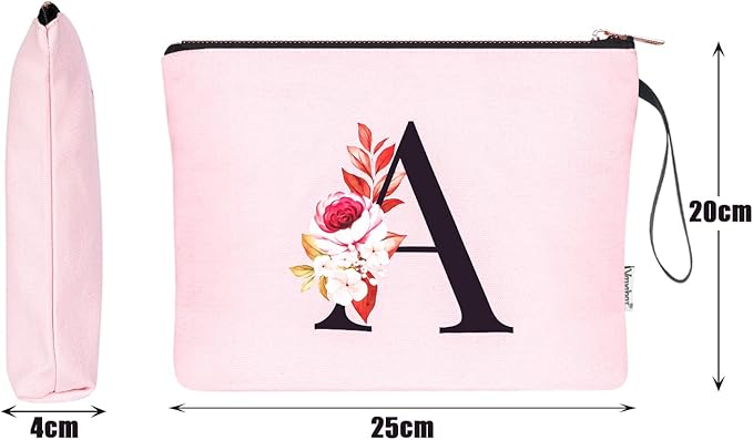 Vavabox A-Z Personalized Makeup Bag, Birthday Gifts for Women Mom, Gifts for Best Friend, Bride Bridesmaid Cosmetic bag (A, Pink)