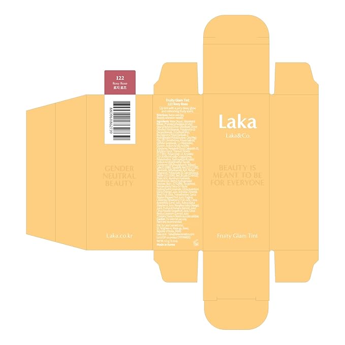 Laka Fruity Glam Tint, Glowing Lip Stain with Wide Color Spectrum, Hydrating & Lightweight Texture, Long-Lasting Bold Stain, Non-Sticky, Vegan, K-Beauty (#122 Rosy Rose, 4.5g/0.15oz)