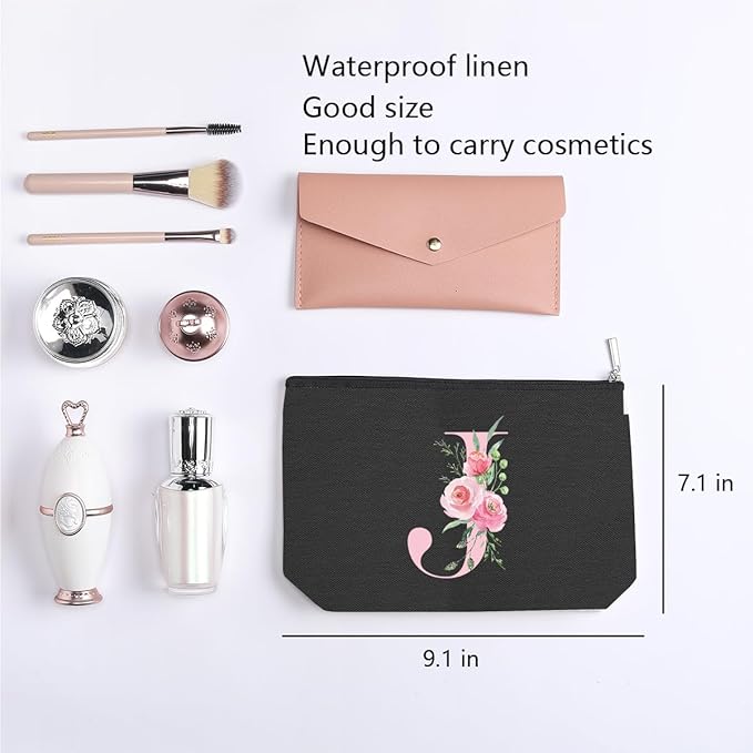A-Z Personalized Cosmetic Bag Monogrammed Makeup Bags Bridesmaid Gifts Custom Toiletry Pouch Gifts for Women Mom Best Friend Sister Bride Bridesmaid (J)