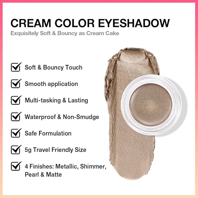 Cream Glitter Caramel Shimmer Metallic Eyeshadow Palette Makeup, Natural Single Mini Instant Holographic Eyeshadow For Women, Sombras Crema Para Ojos, Talc, Paraben & Cruelty Free, 710