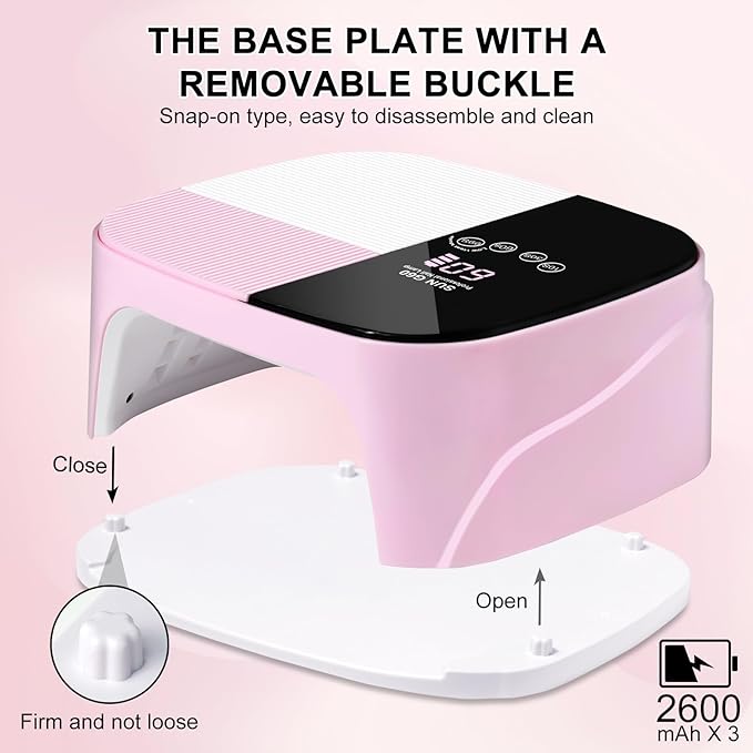 LIMEGIRL UV LED Nail Lamp Kit for Gel Polish Professional Fast Curing Pink Dryer Light Set with 45PCS Lamp Beads and Gloves and Auto Sensor Cordless Rechargeable Nail Art Cure Machine for Manicure