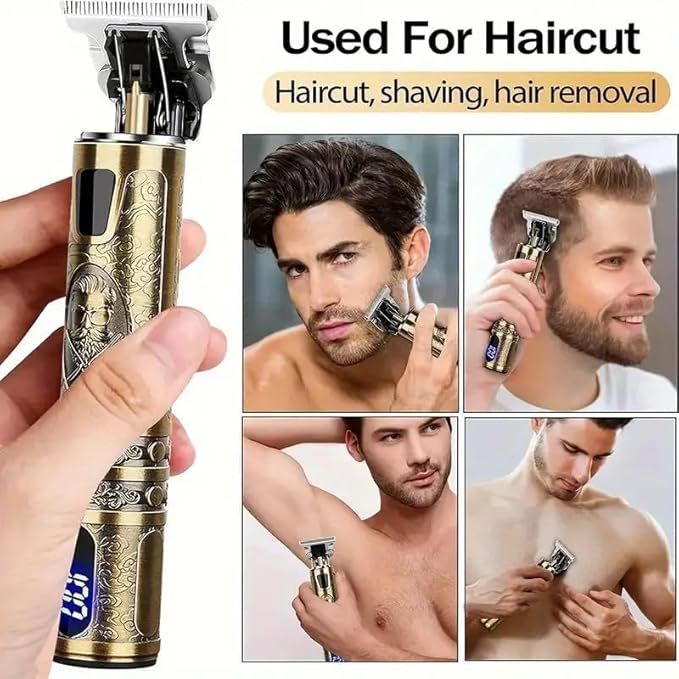 Professional Hair Clipper Set, Digital Display Trimmer Kit with Accessories, Barber Case and Cape, Vintage Design