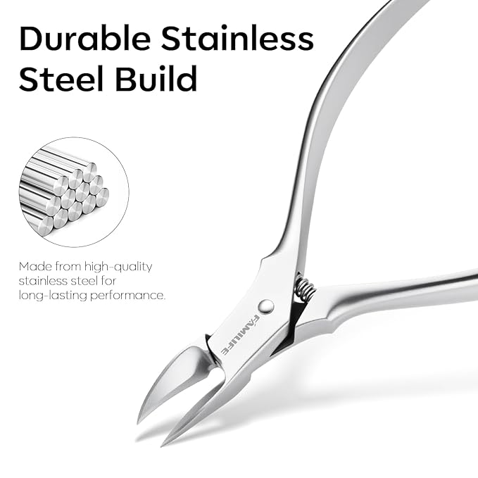FAMILIFE Cuticle Nippers Scissors – Professional Stainless Steel Cuticle Trimmer for Thick Nails, Ingrown Toenails & Seniors, Sharp Durable Blades with Ergonomic Handle for Salon & Home Use