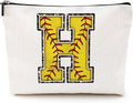 Softball Gifts Initial Makeup Bag Monogrammed Cosmetic Bag Letter H Zipper Pouch Softball Accessories for Girls Women Softball Player Coach Aunt Softball Stuff Graduation Birthday Gifts