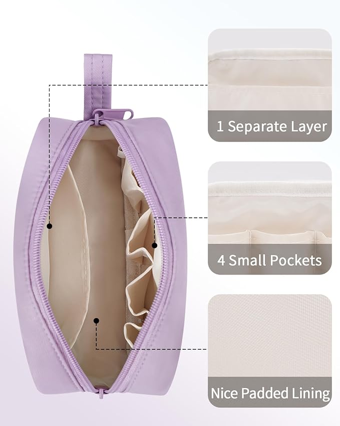 Narwey Small Makeup Bag for Purse Travel Makeup Pouch Mini Cosmetic Bag Zipper Pouch for Women (Purple, Small)