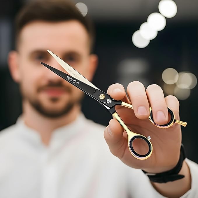 Professional Barber Hair Cutting Scissors 7.5” – Premium Japanese Stainless Steel Hair Shears with Razor Edge Blades – Salon & Home Haircut Scissors for Men, Women, Kids & Pets – Black Gold Series