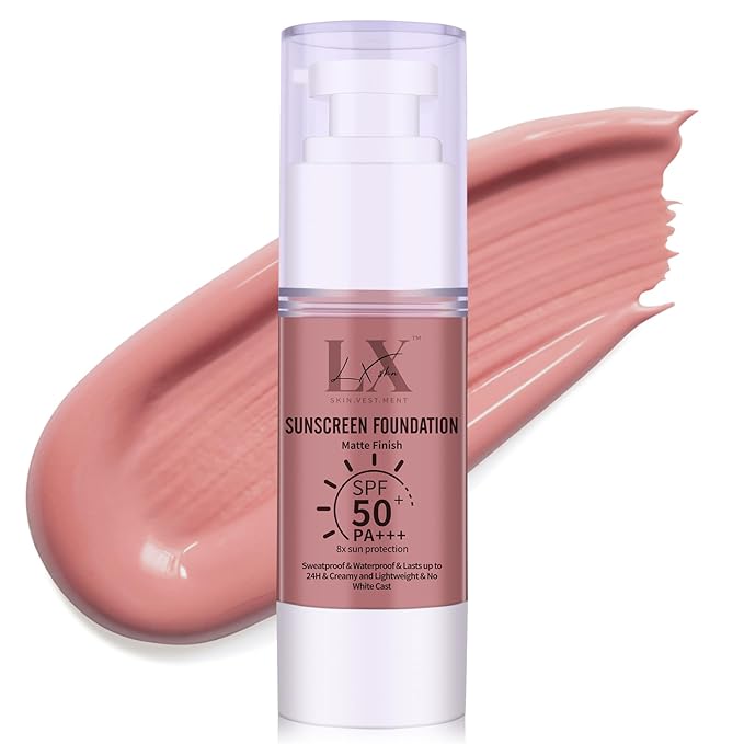 Tinted Face Sunscreen - Waterproof & Lightweight Liquid Foundation with SPF 50++, 3-in-1 Full Coverage Foundation Smooths & Blurs Pores, 403 Deep
