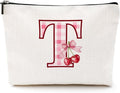 Initial Makeup Bag Monogram Cosmetic Bag Monogrammed Gifts for Women Girls Friends Coworker Auntie Personalized Travel Toiletry Bag Christmas Bridal Shower Wedding Bridesmaid Gifts, Cherry T