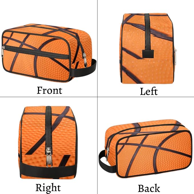 Bardic Basketball Texture Ball Portable Travel Toiletry Bag, Sport Kindle Dopp Kit Cosmetic Organizer Makeup Bag Shower Shaving Bag for Men Women