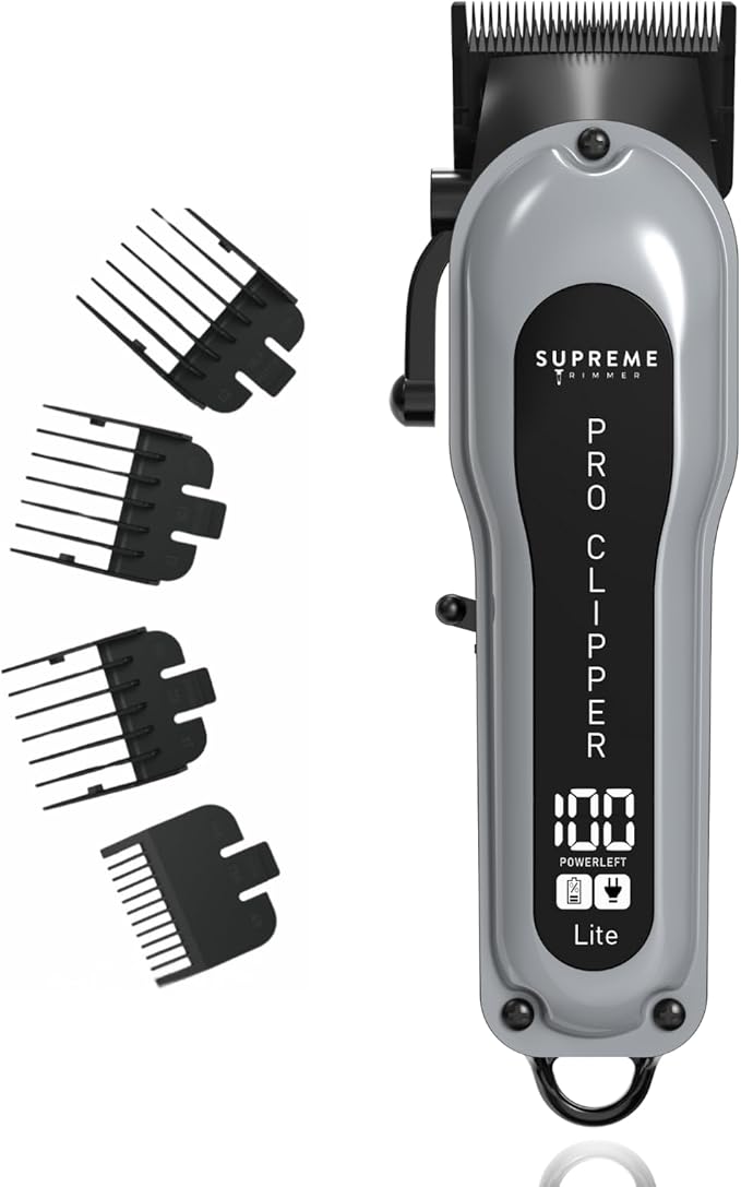 Supreme Trimmer Pro Clipper Lite | 210 Min Run Time Professional Hair Cutting Tool Set + Hair Comb, Scissors & Fade Blade | STC5000