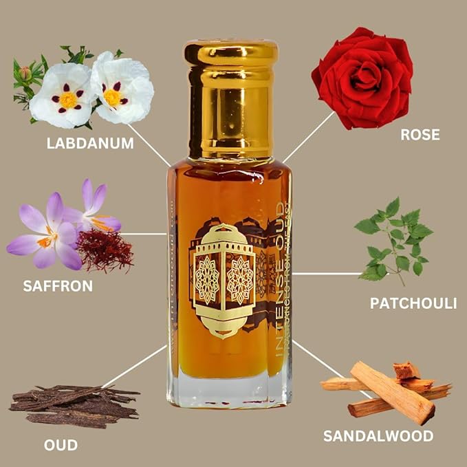 INTENSE OUD Dark Oud Ispahan Long Lasting Arabian Perfume Oils for Women 12ML (0.40 OZ) Bold Fragrance Oil With Rose, Saffron & Oud Notes – Premium Concentrated Perfume Oil in Black Gift Box