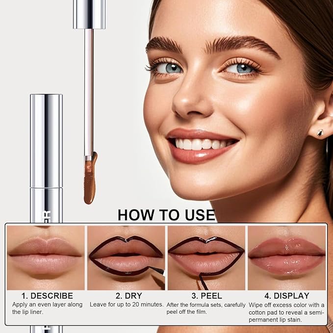 3 Colors Peel Off Lip Liner with Tweezer Kit, Rich Color Matte Finish Lip Tint Stains Makeup Set for Women, Long Lasting, Waterproof, Smudge Proof, For All Skin Types (#3, #6, #7)