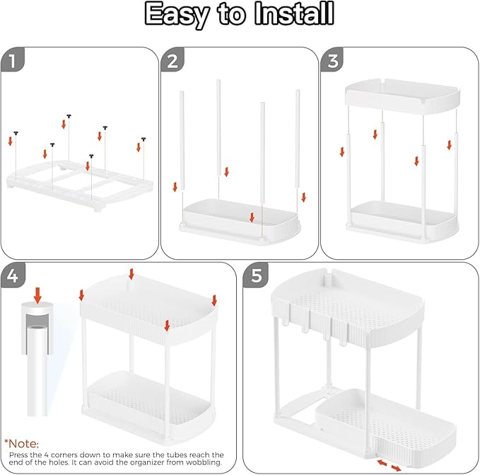 Ukeetap 2 Pack Multi-Purpose Pull-Out Storage Organizers, Under Sink & Cabinet Storage, 12.8 Inch, White (白色)