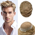 Mens Toupee Human Hair Piece French Lace Toupee for Man Hair System Indian Human Hair Replacement Systems V-Looped PU Front Hairpieces 6"X8" #20 light ash blonde