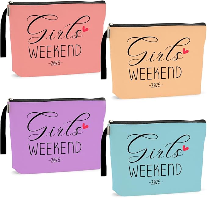 4Pcs Weekend Bags for Women - Girls Trip Gifts & Favors - Makeup Bag, Weekender Bags with Zipper Pouch for Wedding, Birthday, Bachelorette Party