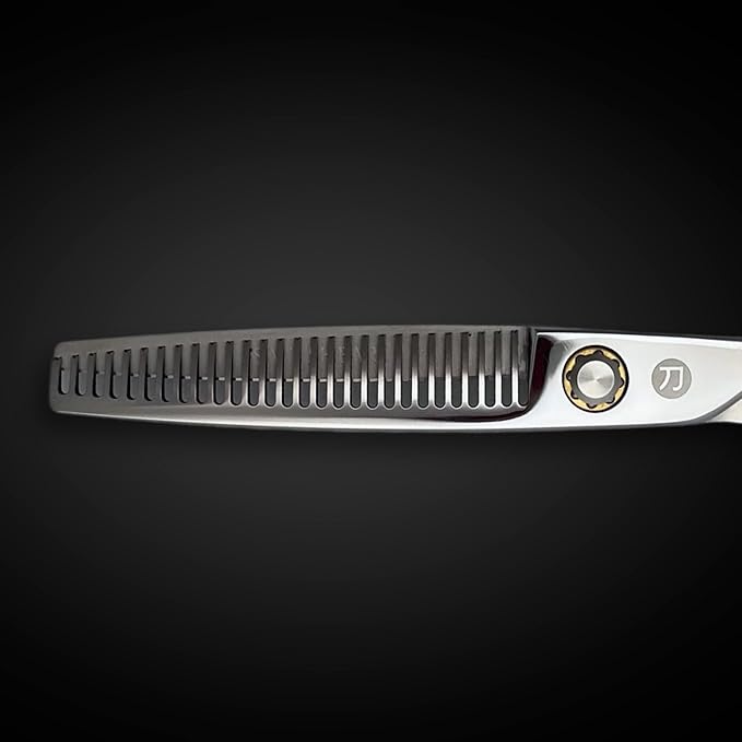 Professional Hair Cutting Scissors - 6 or 7 Inch Sizes - Convex Blade - Japanese 440C Stainless Steel - For Wet or Dry Cutting - Saki Shears Musashi For Hairdressers and Barbers (Thinning 6 Inches)