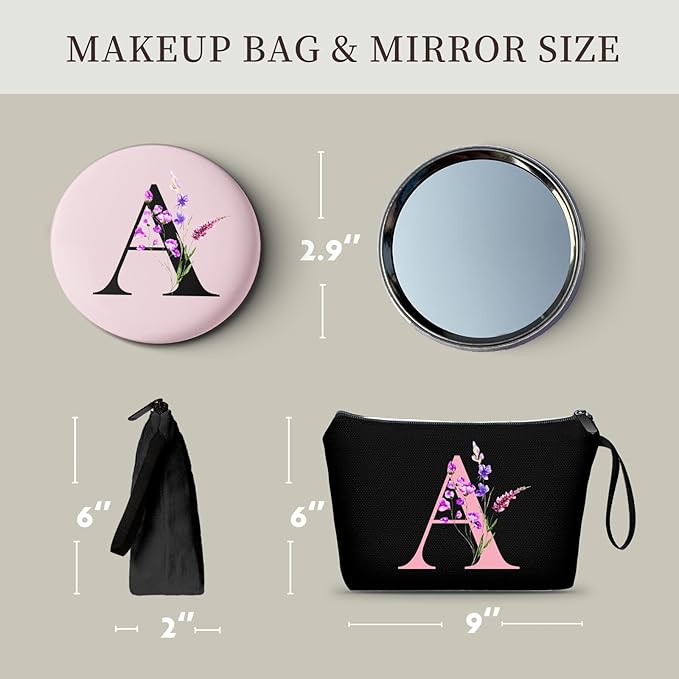 SEAMOON Women Birthday Unique Maid of Honor Friendship Gifts for Women Sister Bridesmaid Bride Personalized Travel Makeup Cosmetic Bag with Mirror Valentines Mothers Day Christmas Graduation A