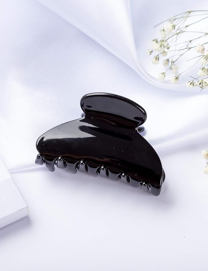 Handmade Celluloid Acetate French Design Barrettes Tortoise Shell Claws Hair Claw Luxury Fashion Accessories Hair Clip for Women (Classic black)