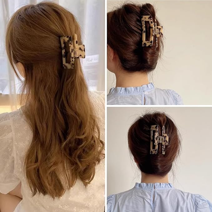 Hair Claw Clips Cutout Tortoise Shell Celluloid Hair Jaw Clips 3 Inches French Design Rectangle Hair Clamp for Women Ladies Mother (2 Pack)