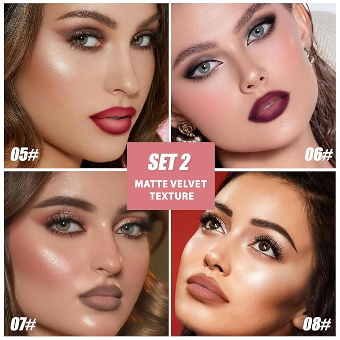 4Pcs Matte Lip Lipstick Crayon Lip Liner Thick Pencil, High-Pigment Outline lips, Non-sticky Matte Velvet Texture, Waterproof & Smudge-Proof Longwear Pigmented, Fit for all tones (02 Set