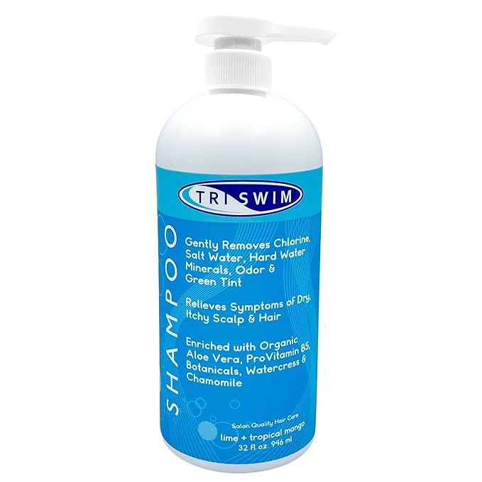 TRISWIM Chlorine Removal Shampoo 32oz | Removes Chlorine, Bromine, Hard Water Minerals & Saltwater | Hydrates & Restores Hair | Safe for Color-Treated Hair | Lime + Tropical Mango Scent