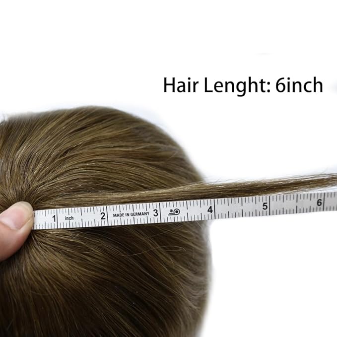 Mens Toupee Human Hair Piece French Lace Toupee for Man Hair System Indian Human Hair Replacement Systems V-Looped PU Front Hairpieces 7"X9" 17#DARK ASH BLONDE