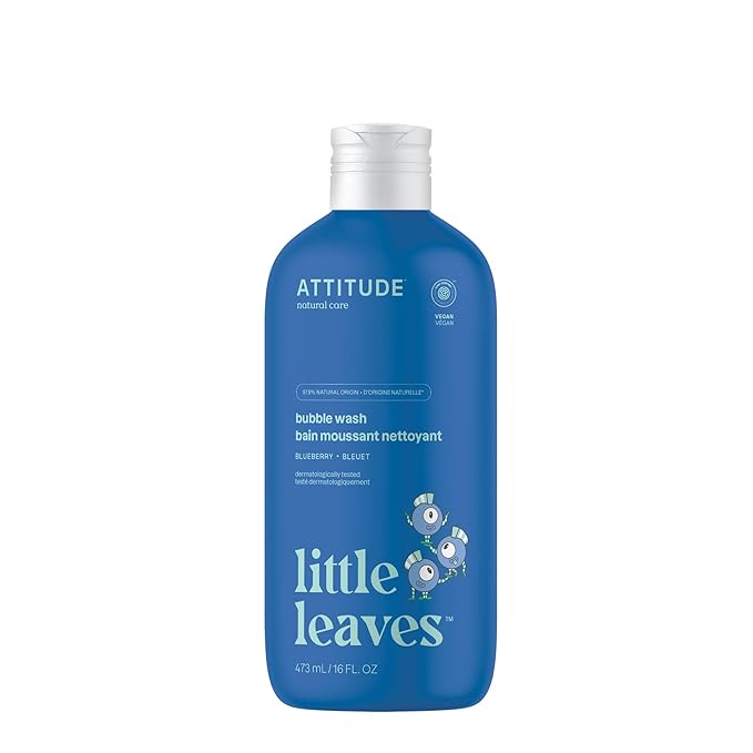 ATTITUDE Bubble Wash for Kids, Hair Shampoo and Body Soap, EWG Verified, Plant- and Mineral-Based, Vegan, Blueberry, 16 Fl Oz