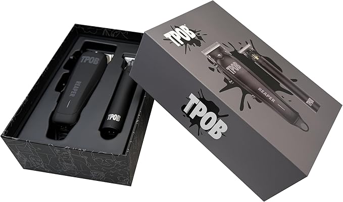 TPOB Slime 2 Ghost Black Clipper Trimmer Set Barber Hair Clippers for Men 6800 RPM with Rubber Case (Black)