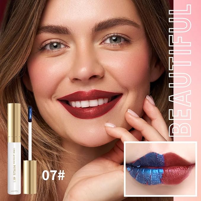 Lip Stain - Wipe-Off &Peel Off Lip Color | Waterproof, Long Lasting, Transfer-Resistant, Smudge-Proof Lip Tint | Easy Wipe Finish, High Pigment | All-Day Vibrant Kiss-Proof Lip Stain, 07#+09#