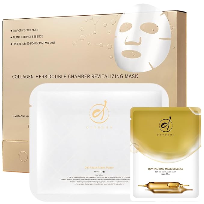 Bioactive Collagen Face Mask,Separated Serum Gel 33ml And Powder Membrane, Real Deap Skin Care Beauty SPA,Hydrating,Repairing,Revitalizing, Anti-Aging (5 pair)