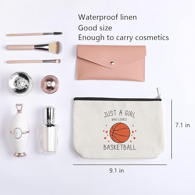Basketball Gifts, Basketball Gifts for Girls, Basketball Stuff, Gift for Bestie Sister Daughter Girls Sister Friend Women, basketball Decor, Travel Toiletry Makeup Zipper Pouch Just a Girl Who Loves