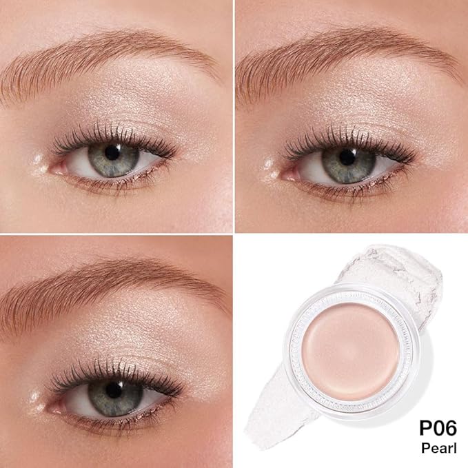 Single Cream Eye Shadow,Silver Purity Shimmer Glitter Natural Nude Monochrome Eyeshadow Palette,Waterproof,Long Lasting Naturing-Looking,Vegan & Cruelty-Free,P06