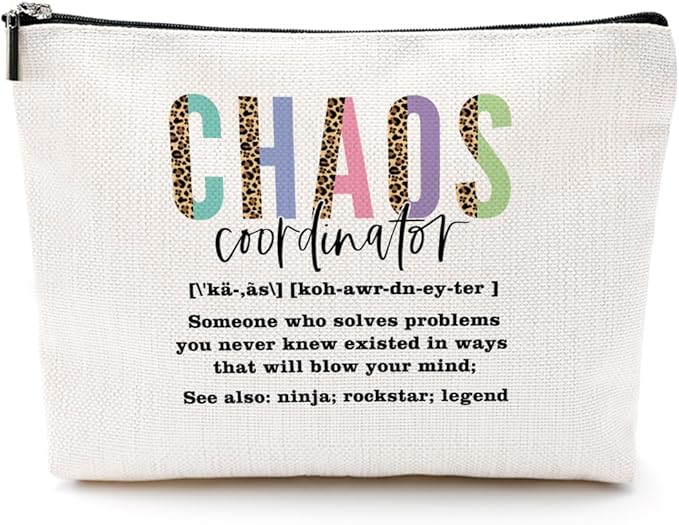 Chaos Coordinator Makeup Bag Chaos Coordinator Gifts for Women Thank You Gifts Cosmetic Bag Leopard Zipper Pouch Appreciation Gifts for Coworkers Boss Lady Mentor Colleague Christmas Birthday Gifts