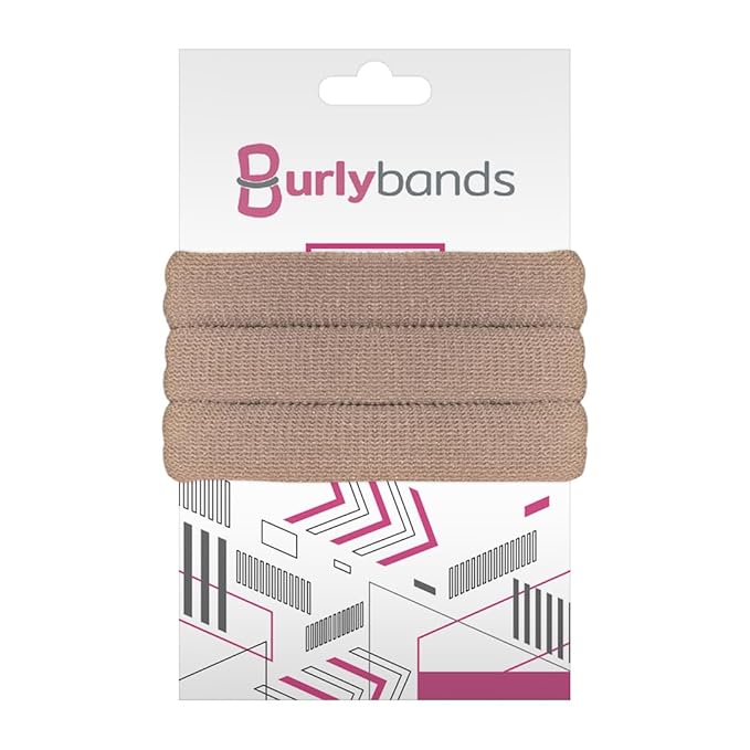 Burlybands Large Hair Ties for Thick, Heavy or Curly Hair - Non-Slip, Non-Damage, Seamless Women's Ponytail Scrunchies - Lt Brown, 3 Pcs