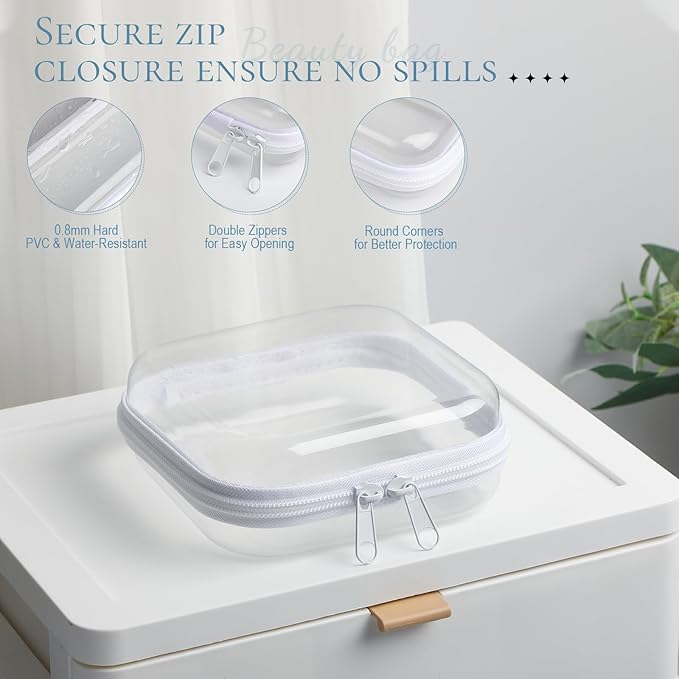 Sanwuta 6 Pcs Clear Hard Zipper Case Hard Plastic Zipper Pouches Makeup Bag Pencil Pouches Transparent Cases for Snacks Plastic Storage Organizer Box for Travel(White,5 x 5 x 2 Inch)