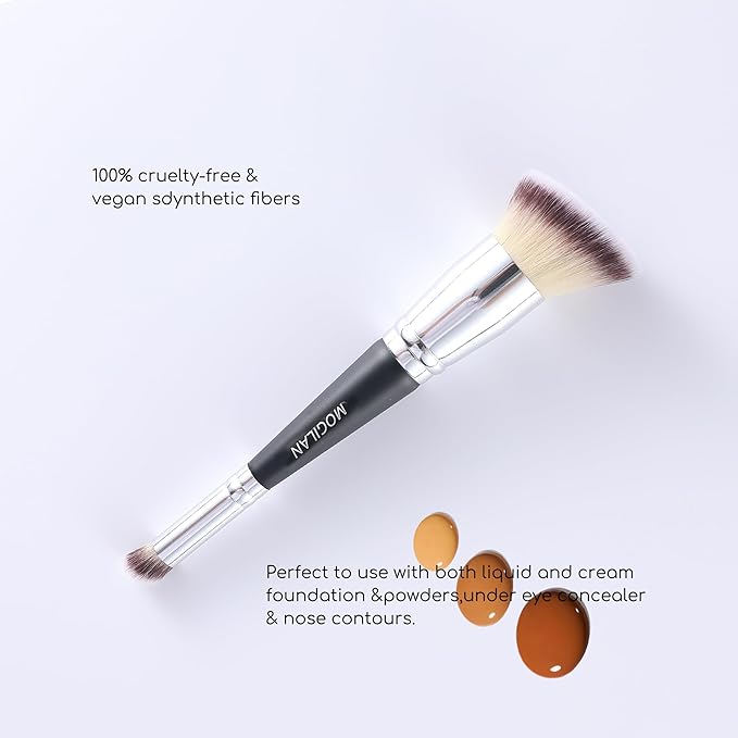 Professional Dual-Ended Makeup Brush - Buff, Blend & Perfect Foundation, Concealer, and Cream Products for Seamless Makeup Application Vegan Face Brush, Black