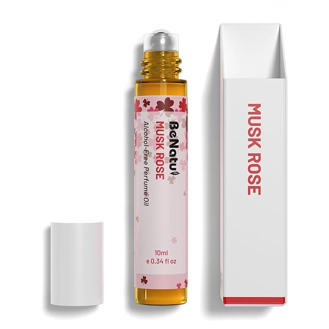 benatu Musk Rose Perfume Oil Roll On for Women, Alcohol Free Eau de Parfum, Travel Size Essential Oil Body Fragrance, Concentrated & Long Lasting Floral Scent, 10 ml