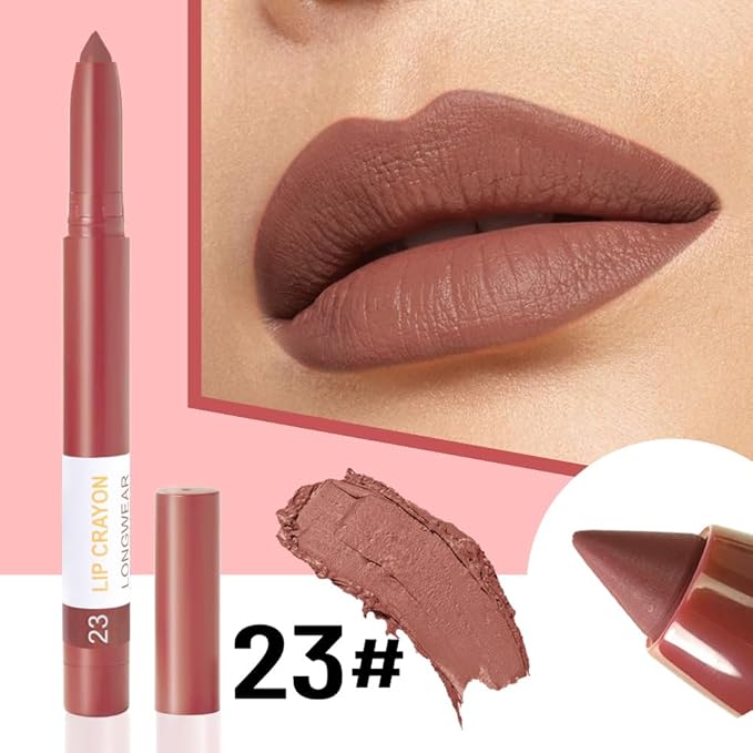 BINGBRUSH Lip Crayons Matte Longwear Lipstick Pack Set,Moisture Smooth Lipliner With Built-in Sharpener Ultimate Super Stay Ink Lip Crayon for Makeup- Waterproof Velvet Lipgloss Lip Stain(23#Brown)