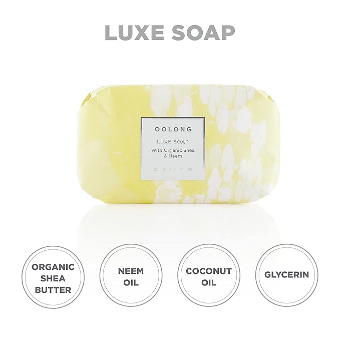 Zents Triple-Milled Luxe Bar Soap (Oolong Fragrance) | Moisturizing Soap with Organic Shea Butter | Gentle Hand & Body Wash | Nourishes & Softens Skin | 5.7 oz
