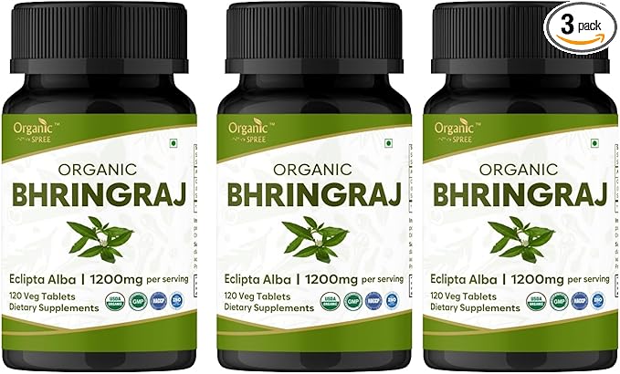 Bhringraj 120 Tablets | Eclipta Alba (Bhringraj) | USDA Organic Certified | Ayurvedic Hair Care | Organic and Natural 120tab - Pack of 3