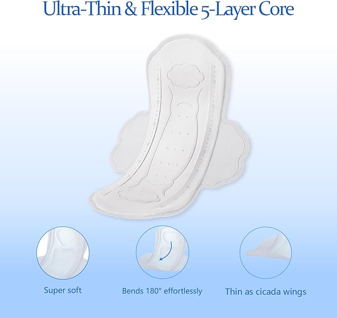 MODAL Pads for Women, Unscented Daily Thin Sanitary Pads for Period with Wings, 9.5 Inch(240 mm), Regular, 16 Count