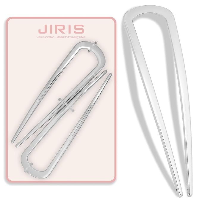 2PCS 4.2Inch French Hair Pins U-Shaped Pins for Women and Girls Fashion Metal Hair Pin French Twist Hair Pins for Buns, Updos,Stylish and Functional(set1-silver)