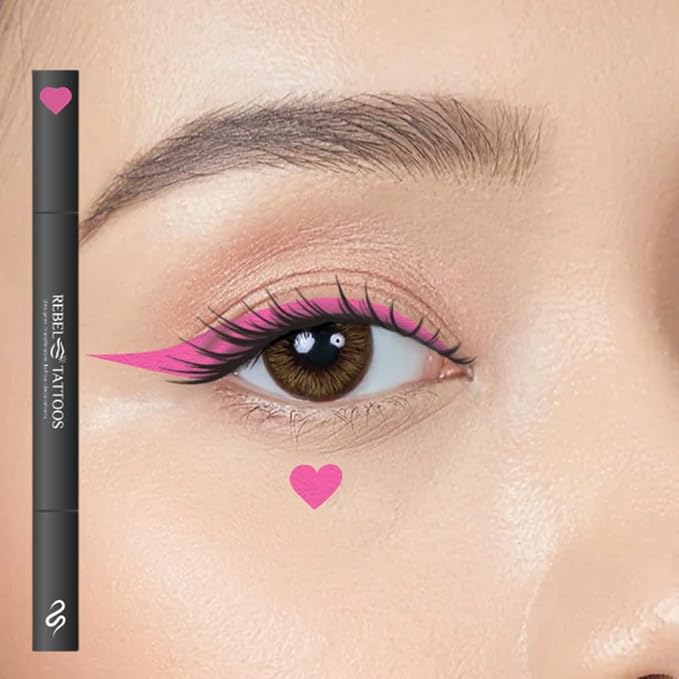 2-in-1 Eyeliner Stamp, Pigmented Intense Black Formula, Smudge-Budge Proof, Sweatproof, 24 Hour Stay Eyeliner Stamp Star Butterfly or Heart (Pink Heart)
