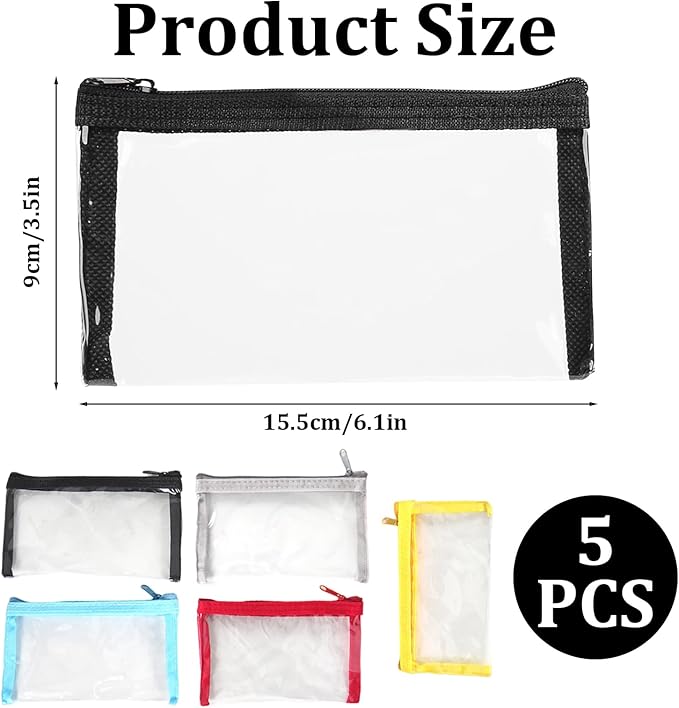 5 Pcs Small Clear Makeup Bag,Mini Clear Makeup Pouch Plastic Zipper For Purse Small Waterproof Pouch Storage For Cosmetics Jewelry And Essentials 5 Colors 6.3x3.5in