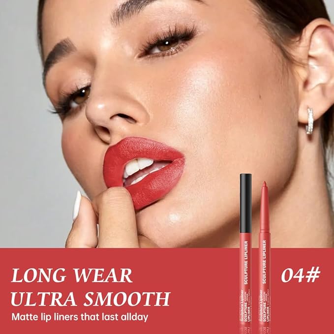 12 Colors Matte Lip Liner Pencil – Long Lasting Waterproof Lip Liner, Smudge Proof Transfer Proof Lip Pencil, High Pigment Lip Makeup for Defining & Filling Lips (04#, 1PCS)