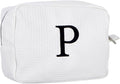 Personalized White Waffle Makeup Bag,Custom Embroidered Initial Cosmetic Pouch for Women,Monogrammed Cosmetic Case,Bridesmaid Gifts (P)