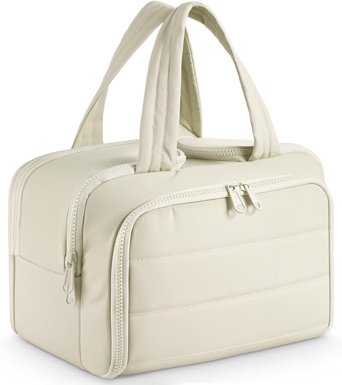 Travel Toiletry Bag:  Large Capacity, 4 Compartments, Wet/Dry Separation, Ultra-Soft Lightweight Fabric & Anti-Spill Design for Travel,Gym,Gift(11.8" L) (Off-White)