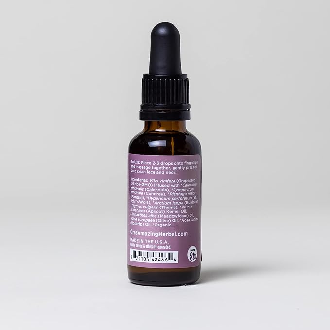 Ora's Amazing Herbal Lightweight Daily Nourish, Organic Calendula, Thyme, Plantain, Rosehip, Meadowfoam. Unscented Face Oil, Plant Based Fragrance Free Face Oil Serum, 1 oz