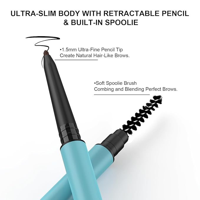 TurritopsisD Define & Fill Brow Pencil (2-Pack Black Brown) Eyebrow Pencil Pro Waterproof Smudge-proof Fine-Tip Very-thin Pen Built-in Spoolie Brush